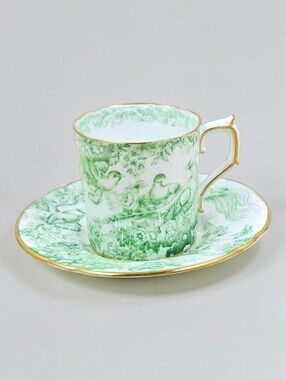 Royal Crown Derby Aves Green Demitasse Cup & Saucer Gold Rim England